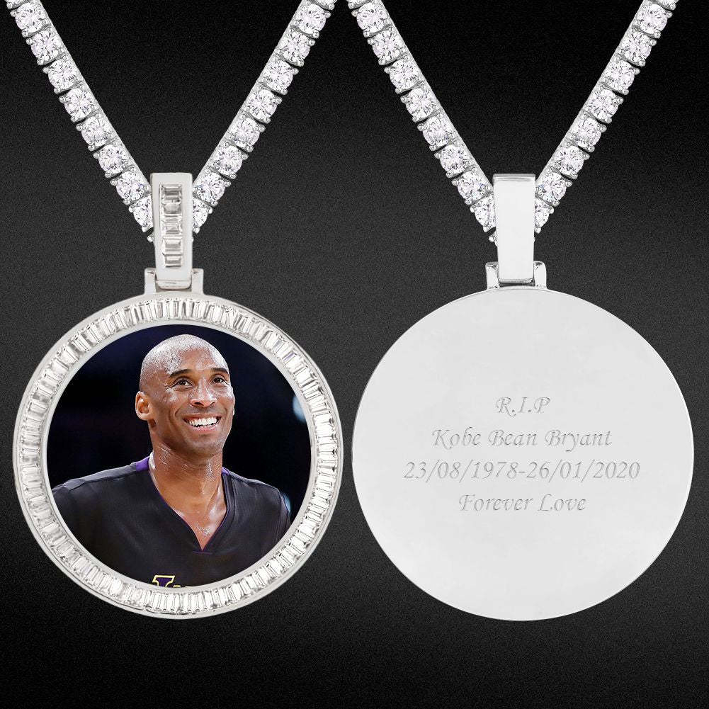 Diy Photo Round Frame Pendant Necklace Solid Color Water Drop Pendant Copper Set Zirconium Hip Hop Jewelry