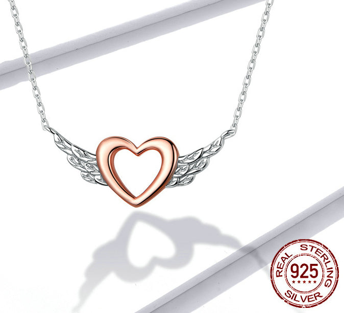 Heart-Shaped Necklace Love Wings Pendant Popular Two-Tone Plated Charm