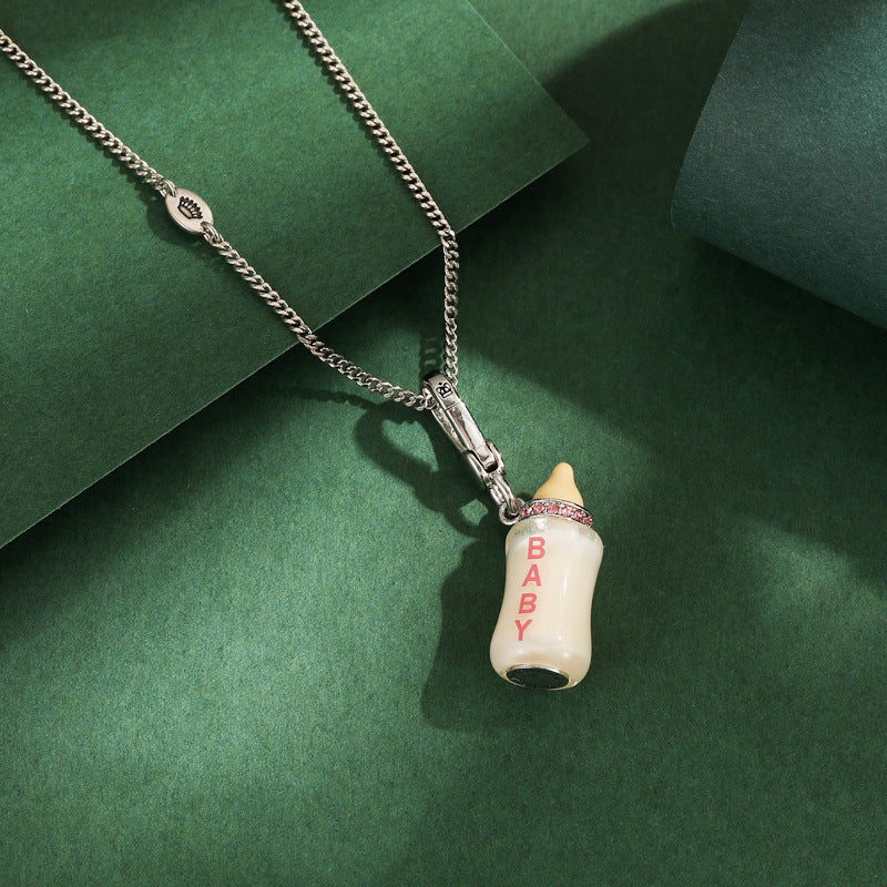 Enamel glazed diamond inlaid acrylic letter printing power bottle pendant necklace exquisite bottle pendant