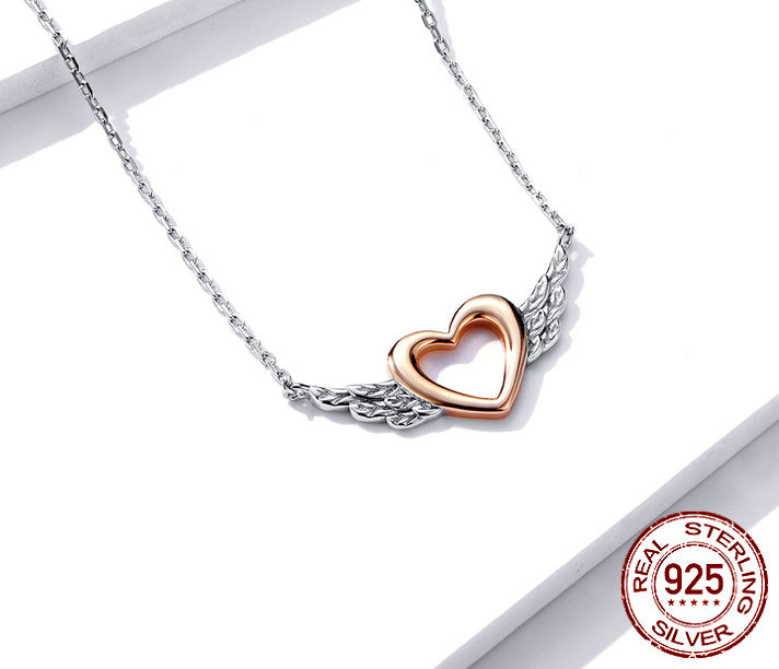 Heart-Shaped Necklace Love Wings Pendant Popular Two-Tone Plated Charm