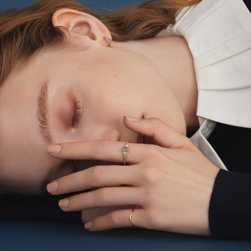 Japanese Winter New Gentle Style Sterling Silver Ring Women's Natural Cordierite Feldspar Hand Jewelry Set