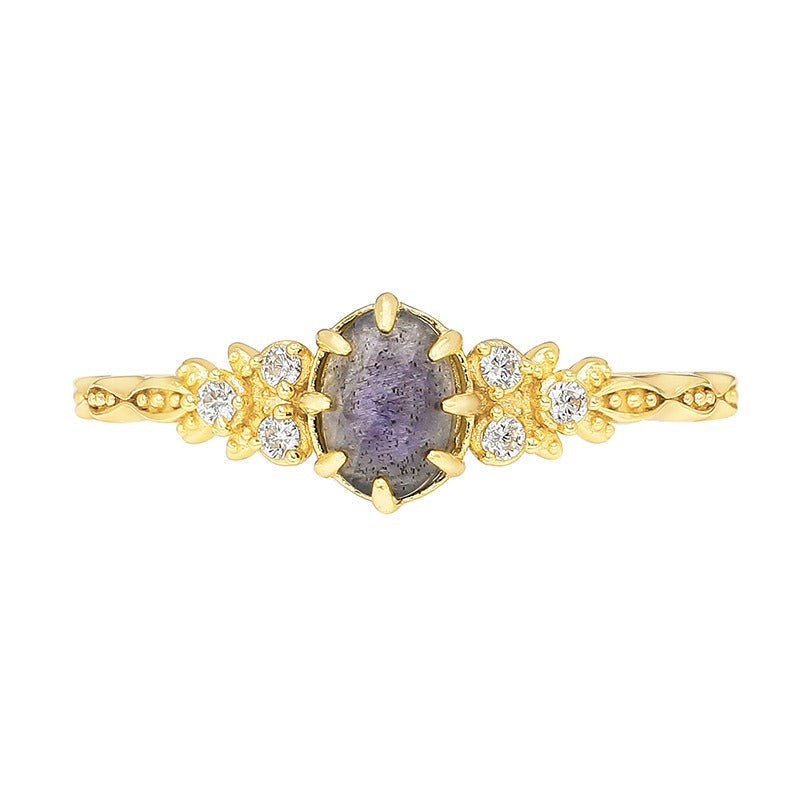 Japanese Winter New Gentle Style Sterling Silver Ring Women's Natural Cordierite Feldspar Hand Jewelry Set