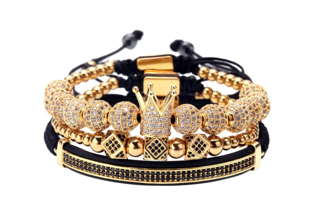 Fashion creative hollow 8mm diamond ball crown copper inlaid diamond bracelet Jewelry
