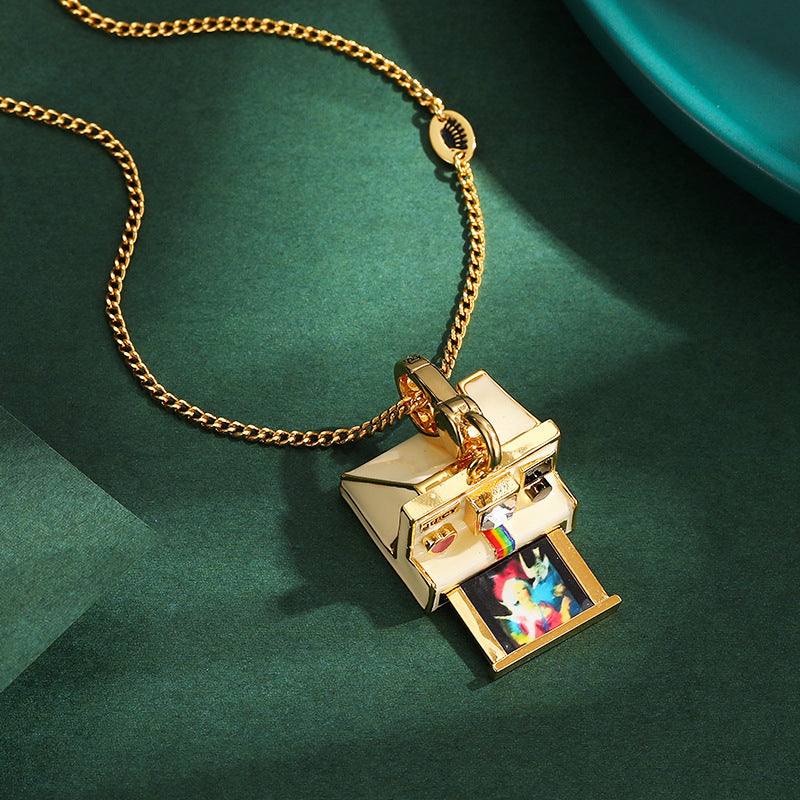 Enamel glazed three-dimensional Polaroid movable camera pendant high-end necklace