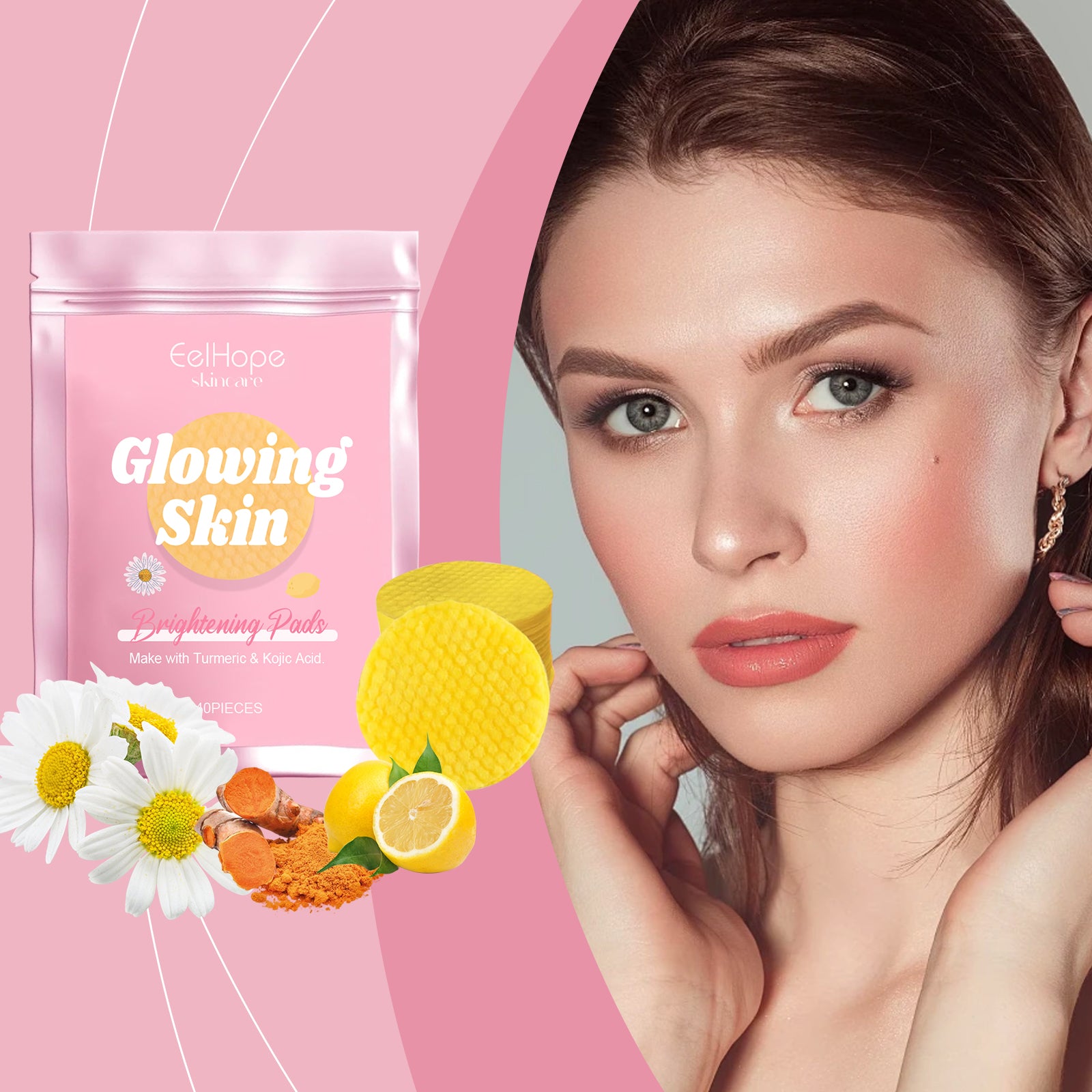 Eelhope Turmeric Acid Cleansing Pad Gently Cleanses Facial Skin Pores, Moisturizes And Refreshes Skin Care