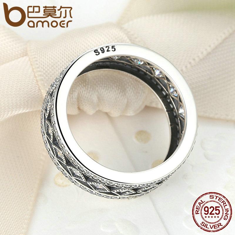 BAMOER 925 Sterling Silver Square Vintage Fascination, Clear CZ Big Ring PA7601