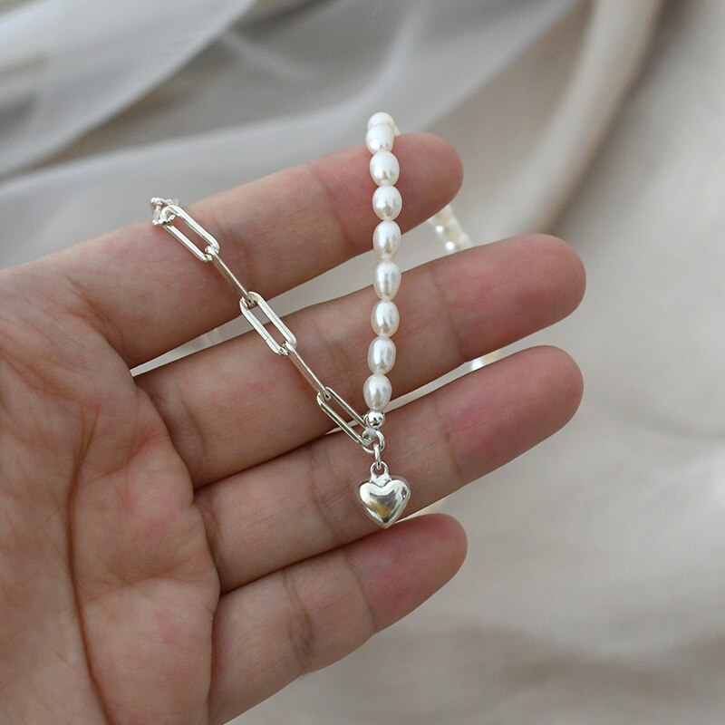 ASHIQI Natural freshwater pearl necklace 925 sterling silver stitching necklace jewelry for women