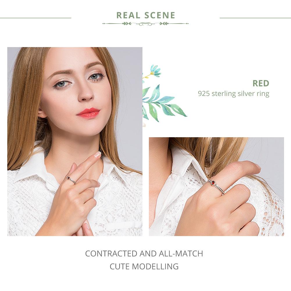 BAMOER 3 Colors 925 Sterling Silver Ring Love Heart Ring PA7107