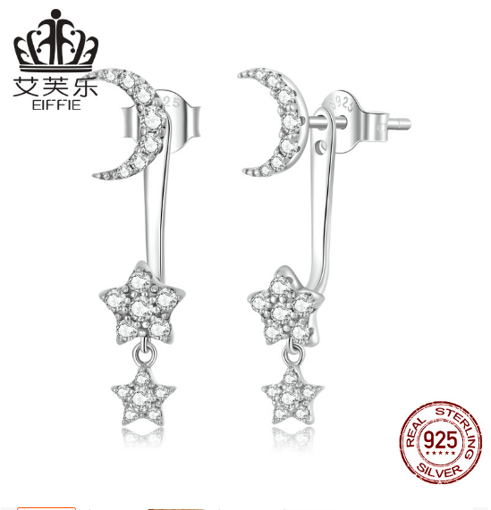 Avelle Europe And The United States Hot Selling Sterling Silver S925 Exquisite Moon Earrings Star And Moon Shining Zircon Fashion Earrings
