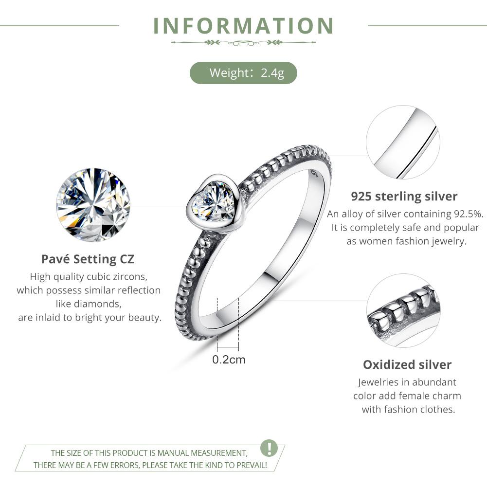 BAMOER 3 Colors 925 Sterling Silver Ring Love Heart Ring PA7107