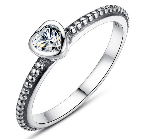 BAMOER 3 Colors 925 Sterling Silver Ring Love Heart Ring PA7107