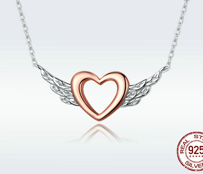 Heart-Shaped Necklace Love Wings Pendant Popular Two-Tone Plated Charm