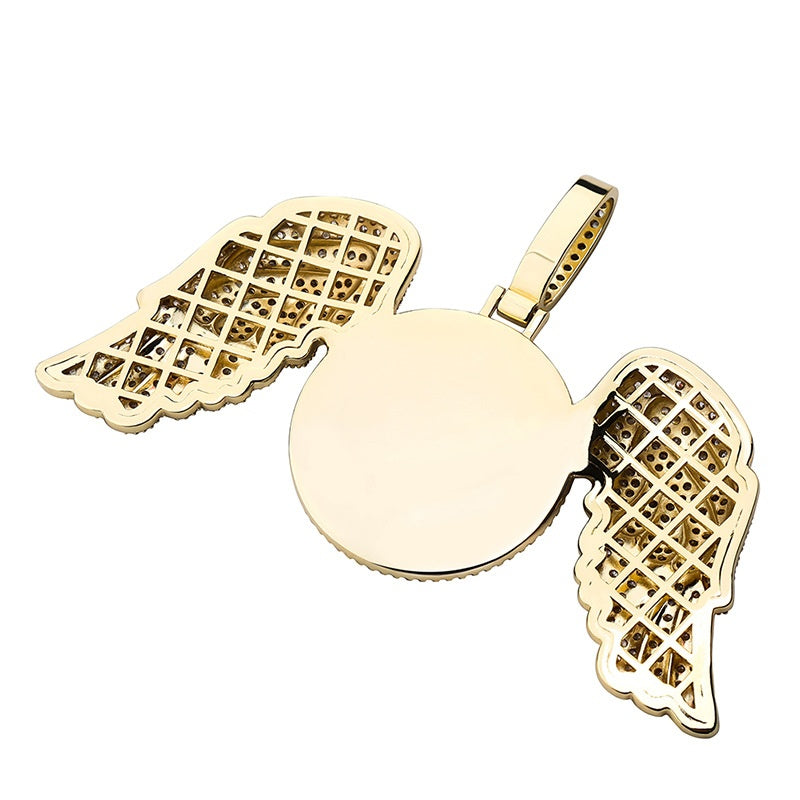 Angel Wings Large DIY Photo Frame Pendant Full Zircon Jewelry Hip Hop Necklace Gold Australia Accessories