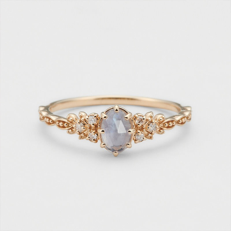 Japanese Winter New Gentle Style Sterling Silver Ring Women's Natural Cordierite Feldspar Hand Jewelry Set