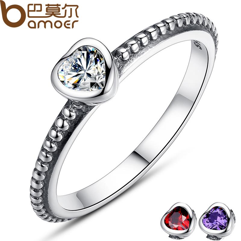 BAMOER 3 Colors 925 Sterling Silver Ring Love Heart Ring PA7107